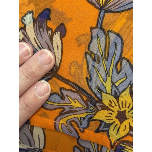 Tory Burch Kia Tie Neck Silk Blouse Orange Long Sleeve Multi Floral Size 6 - Picture 8 of 14